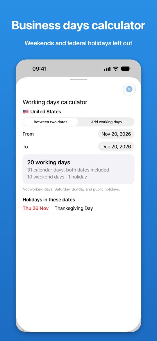 The working days calculator: working days between two dates